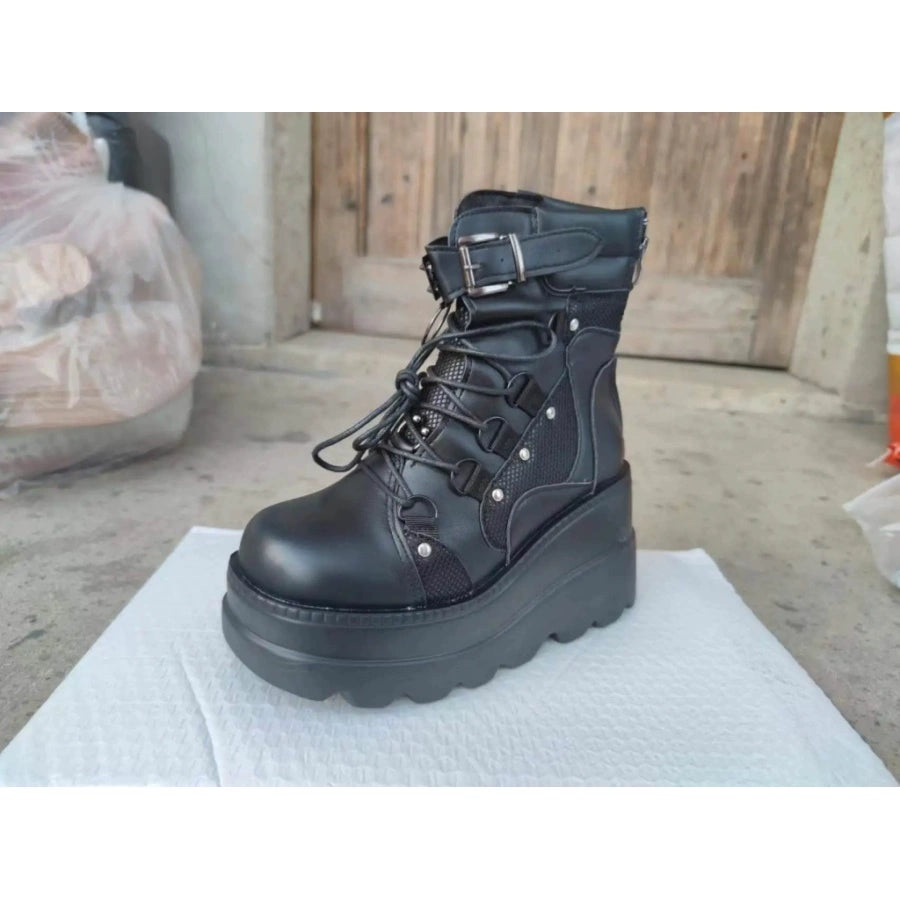 Women High Heels Boots Shoes 24 Black Ankle Platform Wedges