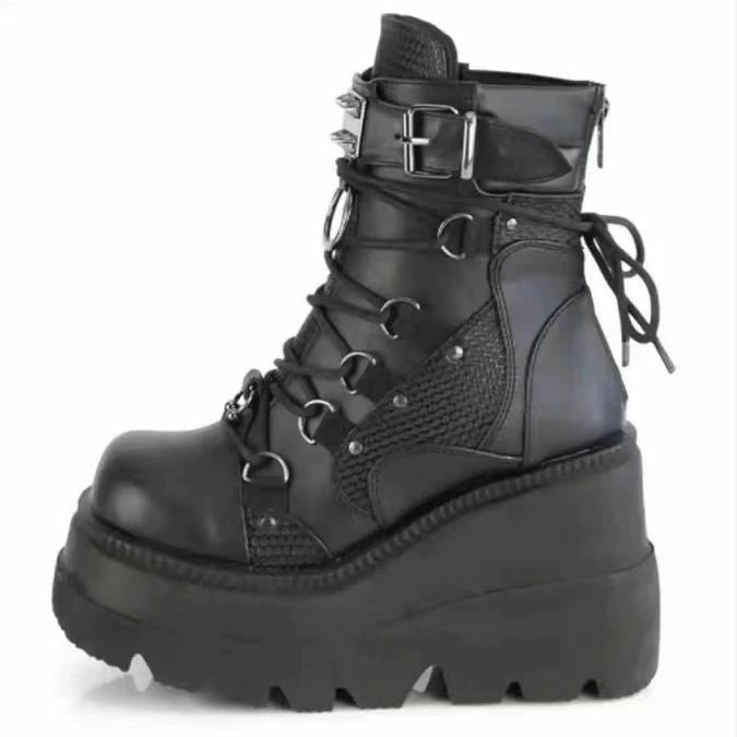 Women High Heels Boots Shoes 24 Black Ankle Platform Wedges