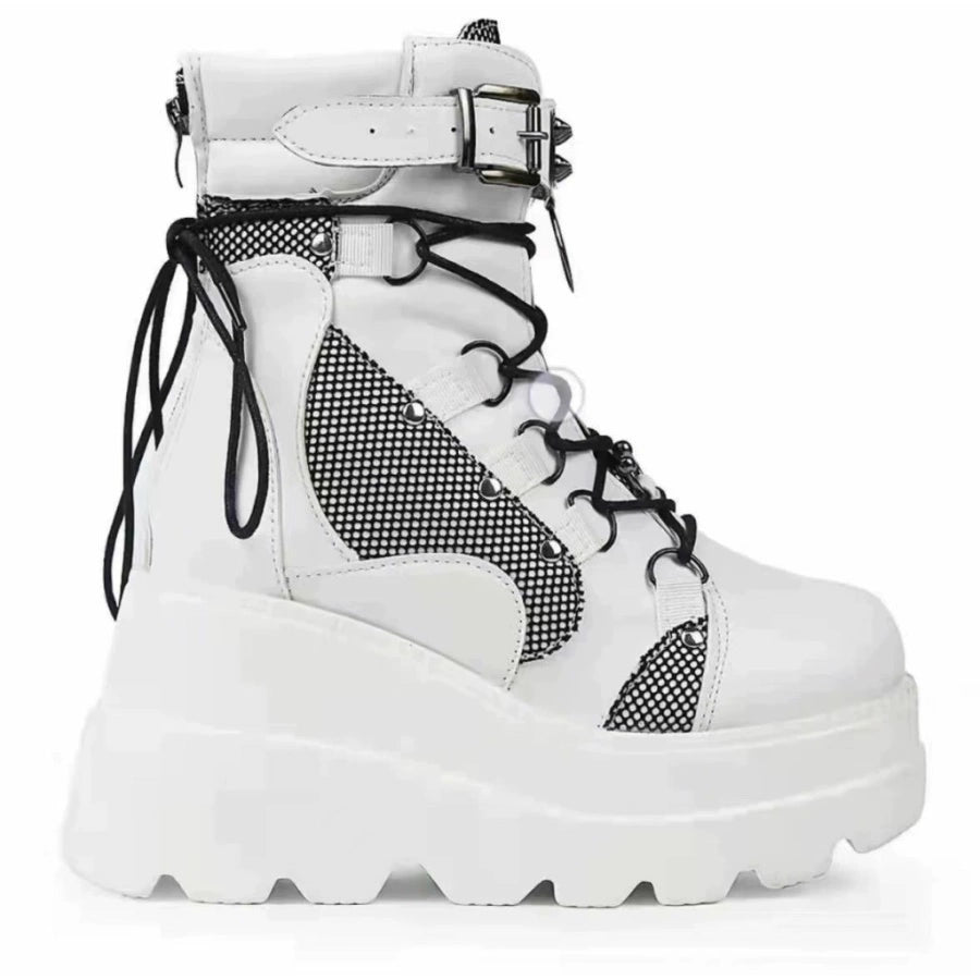 Women High Heels Boots Shoes 24 Black Ankle Platform Wedges