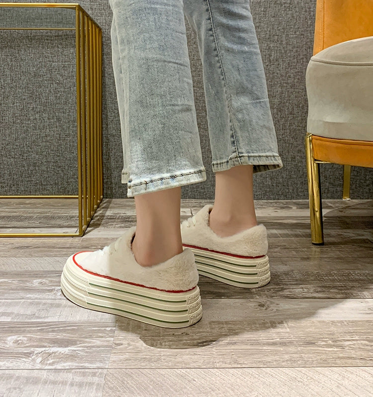 Fluffy Shoes Female Autumn and Winter Outer Wear 2023 New Arrival Platform White Shoes Warm plus Velvet Cotton Shoes Plush Shoes Elevator Shoes