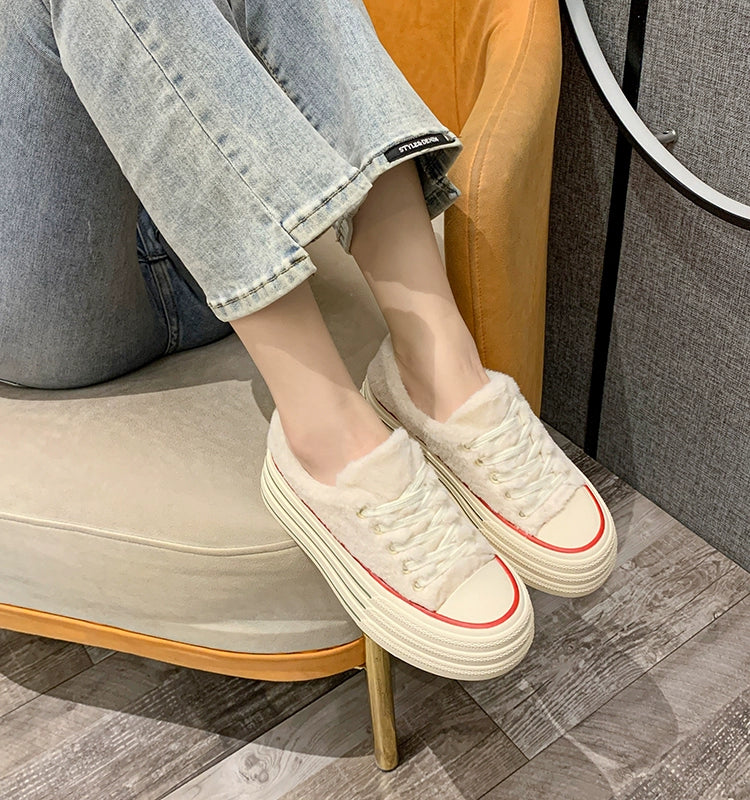 Fluffy Shoes Female Autumn and Winter Outer Wear 2023 New Arrival Platform White Shoes Warm plus Velvet Cotton Shoes Plush Shoes Elevator Shoes
