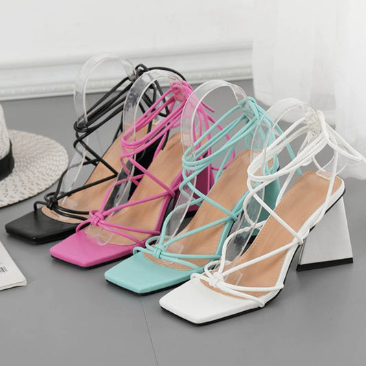 2022 Women Summer 8cm High Heels Sandals Lady Gladiator Bloc