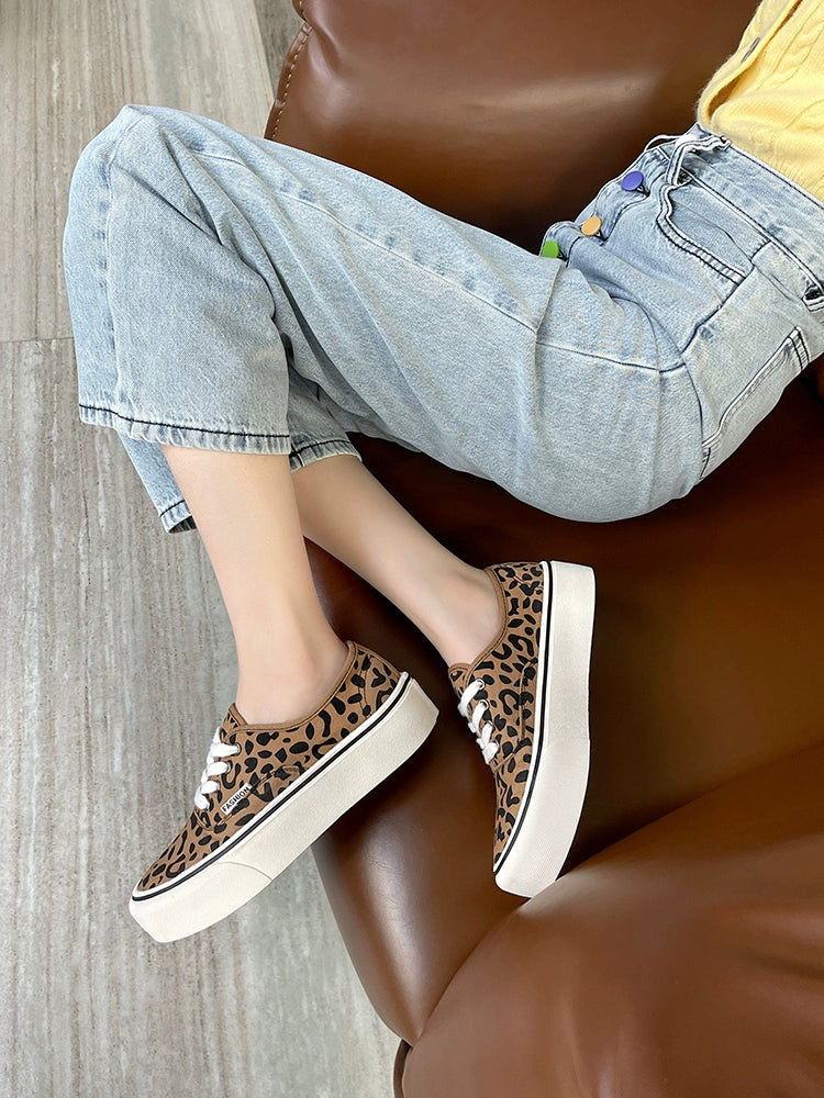One Pedal Increased 2024 Spring Niche Style Leopard Shoes