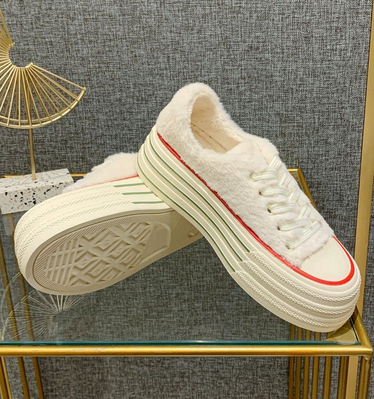 Fluffy Shoes Female Autumn and Winter Outer Wear 2023 New Arrival Platform White Shoes Warm plus Velvet Cotton Shoes Plush Shoes Elevator Shoes