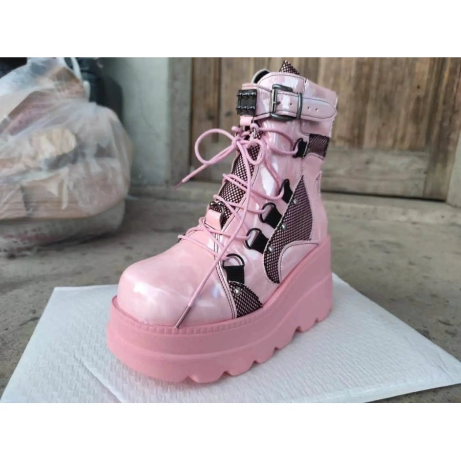 Women High Heels Boots Shoes 24 Black Ankle Platform Wedges