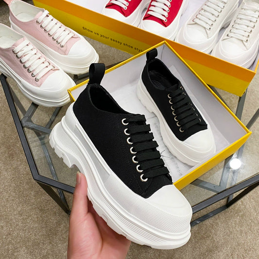 Breathable Canvas Shoes Platform Thick Bottom Soft Bottom Slimming Lace-up Height Increasing Breathable Lightweight Non Slip Leather White Shoes Women