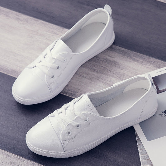 Low-Cut White Shoes Women 2024 Fall New Arrival Easiest for Match K-style Breathable Flats Leather Soft Cowhide Slip-on Best Selling